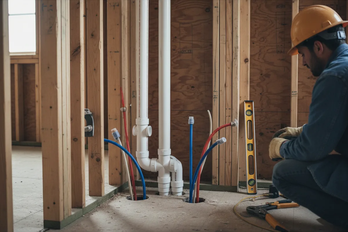 Drain and supply rough-in during Leak Detection in Garden Plain